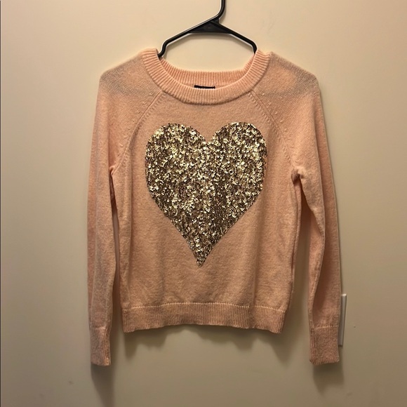 H&M pink sweater with gold sequined heart size small. - Picture 1 of 8